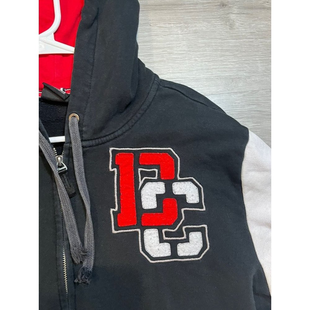 DC Shoe Co. Hooded Zip Up Black & Red Varsity Jacket Skateboard Coat‎ Sz Medium - Picture 3 of 8